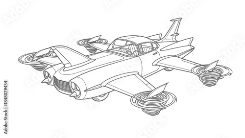 Retro futuristic flying car concept art
