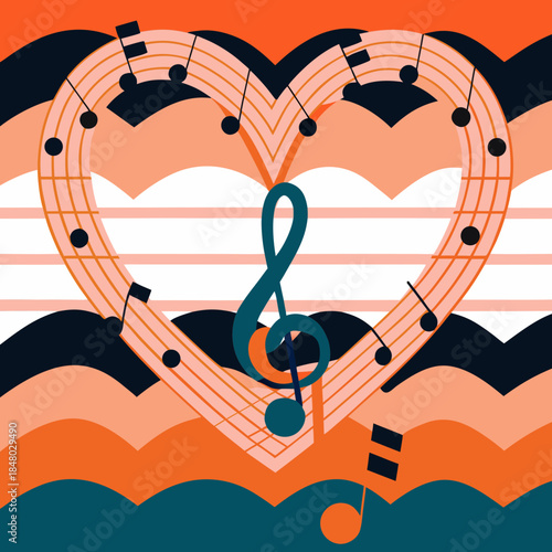 Music Notes Forming Heart Artistic Valentine Ill SVG Vector Illustration 8