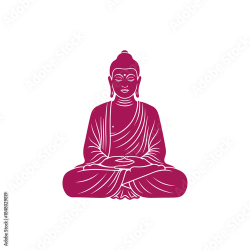 Buddha Statue in Meditative Silhouette Poised in Pink.