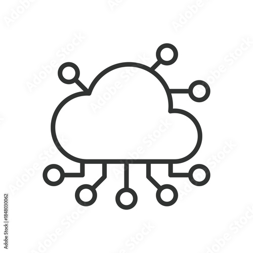 Cloud tech icon in line design. cloud technology, cloud network, online infrastructure on white background vector. Cloud tech editable stroke icon