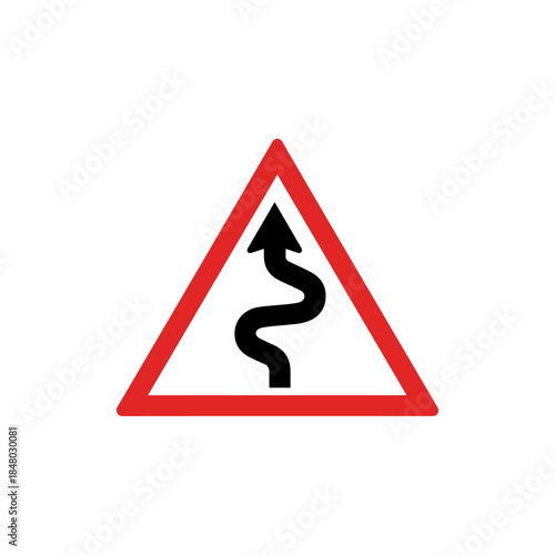 Winding Road Warning Sign Triangle Symbol.