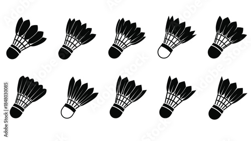 Collection of black and white shuttlecock icons representing the sport of badminton
