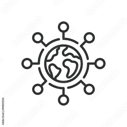Network technology icon in line design. technology network, digital connectivity, global system on white background vector. Network technology editable stroke icon