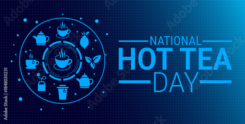 National Hot Tea Day background, banner, card or poster design template is observed every year during January, to raise awareness about the mission. Vector illustration.