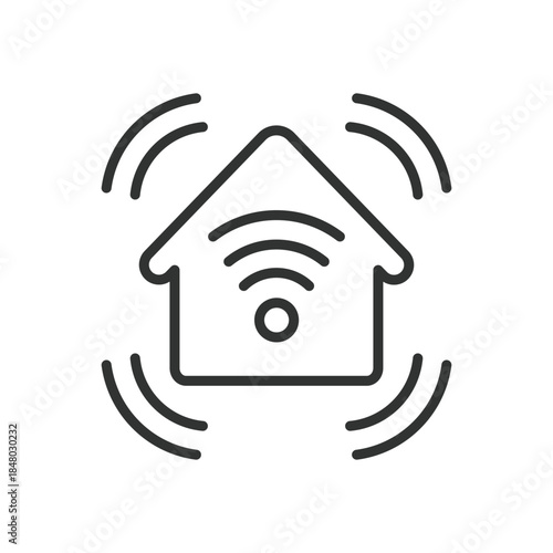 Smart house icon in line design. smart home, wifi house, connected home technology on white background vector. Smart house editable stroke icon