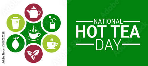 National Hot Tea Day background, banner, card or poster design template is observed every year during January, to raise awareness about the mission. Vector illustration.