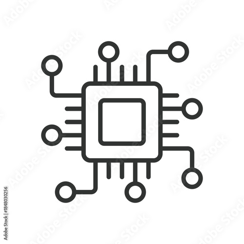 Chip technology icon in line design. microchip, processor, hardware technology on white background vector. Chip technology editable stroke icon