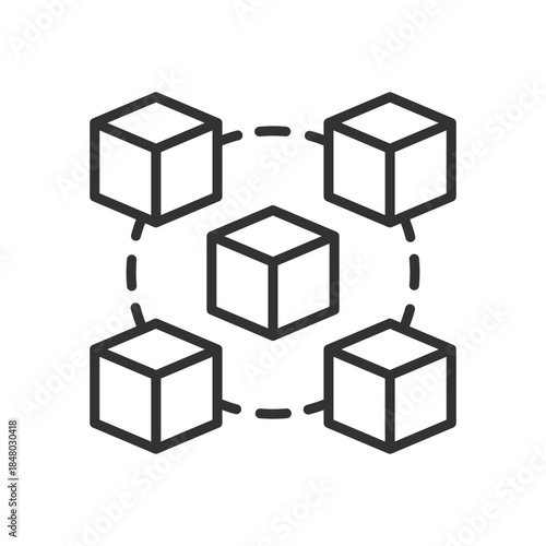 Blockchain icon in line design. blockchain, distributed ledger, decentralized network, crypto technology on white background vector. Blockchain editable stroke icon