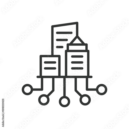 Smart city icon in line design. smart city, urban technology, digital infrastructure, connected city on white background vector. Smart city editable stroke icon