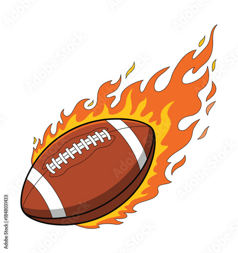 american football gridiron ball flaming fire fast illustration featuring intense blazing effects, dynamic motion trails, explosive energy, ideal for competitive sports branding, high impact marketing 