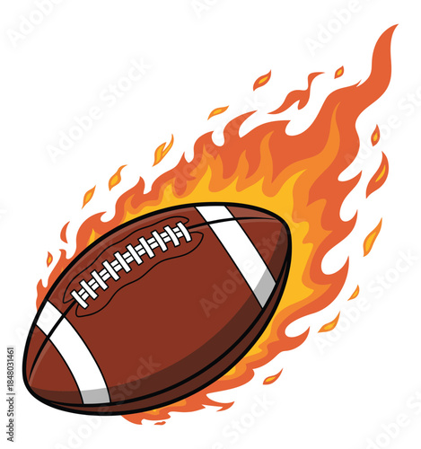 american football gridiron ball flaming fire fast illustration with intense blazing effects, dynamic motion trails, powerful energy