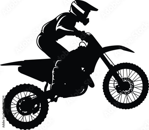 Silhouette of a motocross rider on a dirt bike on transparent background