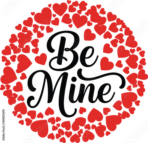 Be mine valentine's day greeting card with red hearts