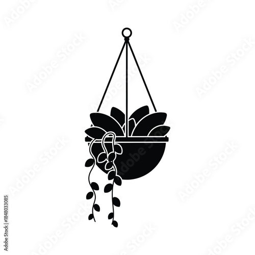 Decorative Hanging Plant Pot with Trailing Ivy Leaves Vector Illustration