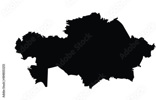 Black silhouette of Kazakhstan map showing national borders for geographic, educational, and cartographic use