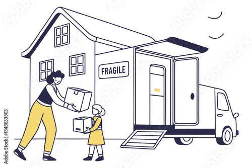 Moving House Service Illustration Flat Vector Wh Vector Icon