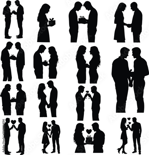 Couple silhouette collection showing various romantic gestures