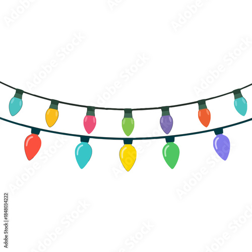 String of Colorful Christmas Fairy Lights Hanging on Wire