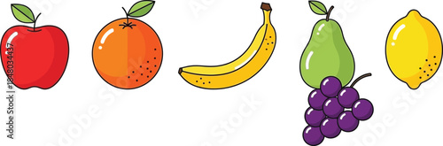 Collection of colorful fruits including apples oranges bananas and grapes on transparent background