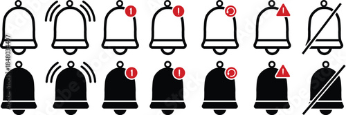 Notification Bell Icons Set – Alert, Ringing, Mute, Warning and Update States.