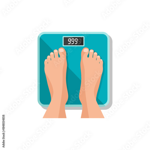 Feet on digital weighing scale showing weight.
