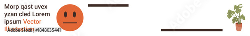 Communication, emotion, technology, minimalism, balance, modern design. Neutral face emotion and a potted plant are separated by lines. Communication and emotion concepts highlighted