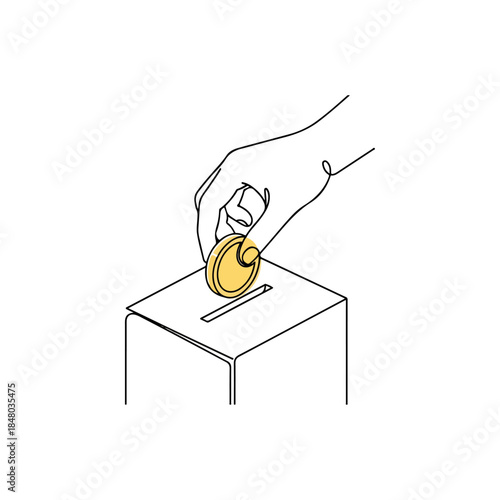 Hand Depositing Coin Into Donation Box.