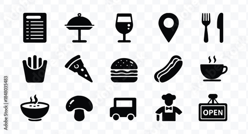 Set of 80 outline icons related to food and drink. Linear icon collection. Editable stroke. Vector illustration