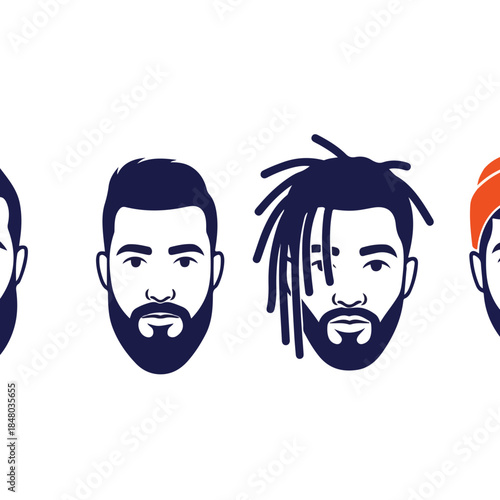 Illustrated portraits of bearded men set.