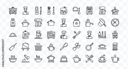 Set of 80 outline icons related to food and drink. Linear icon collection. Editable stroke. Vector illustration