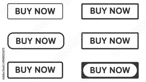 Buy now button set in vector, collection of buttons for web and mobile app design, user interface elements, digital marketing graphics