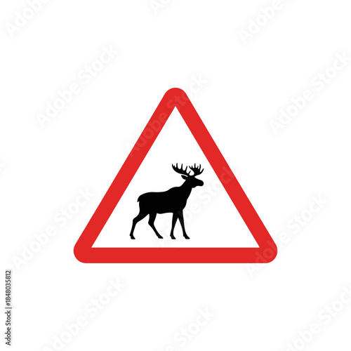 Moose on warning sign silhouette inside red triangle.
