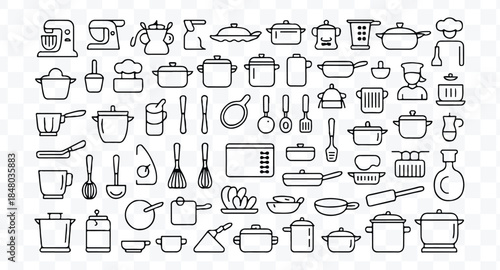 Set of 80 outline icons related to food and drink. Linear icon collection. Editable stroke. Vector illustration