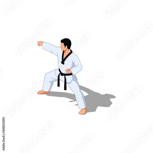 Karate practitioner performing a forward punch in stance.