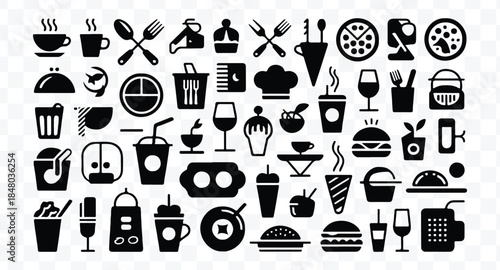Set of 80 outline icons related to food and drink. Linear icon collection. Editable stroke. Vector illustration