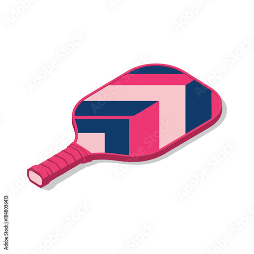 Pink and blue table tennis paddle.