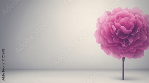 Conceptual Pink Flower Tree on Minimalist Grey Background