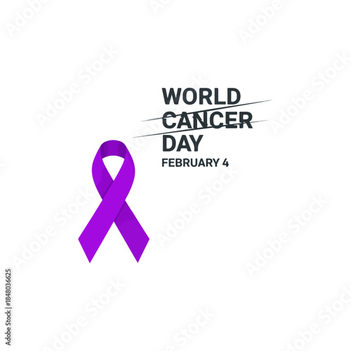 Purple Ribbon Symbol Representing World Cancer Day.