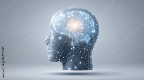 Artificial Intelligence Concept Glowing Human Head Neural Network