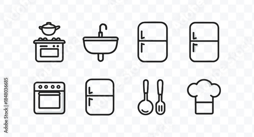 Set of 80 outline icons related to food and drink. Linear icon collection. Editable stroke. Vector illustration