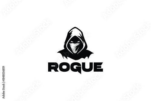 Rogue logo template design. Ninja Character Logo Design with  and Hood 