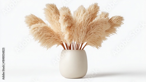 Minimalist Pampas Grass Arrangement in Ceramic Vase on White