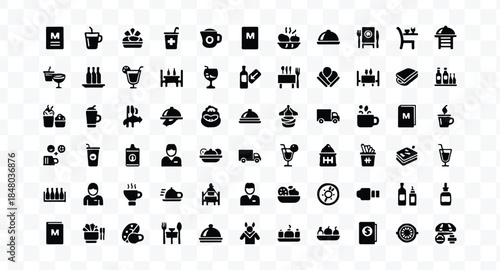 Set of 80 outline icons related to food and drink. Linear icon collection. Editable stroke. Vector illustration