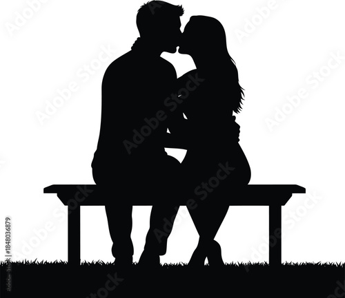 Couple sharing a romantic kiss on bench