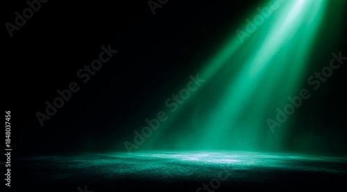 Green beam of light in a dark room - in a minimalist style with a green color scheme and a black background.
