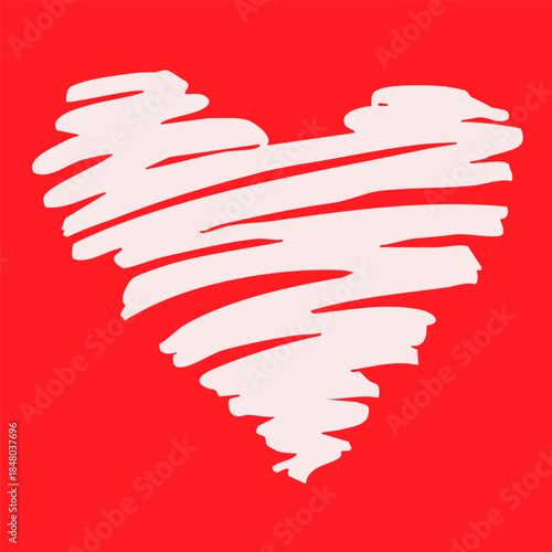 Vector red doodle heart on a bright red background adds a warm, modern appeal to projects. Perfect for greeting cards, social media posts, logos, packaging, and Valentine's Day designs.