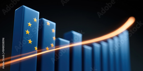 Rising columns bearing yellow stars symbolize strengthening continental economic performance.
