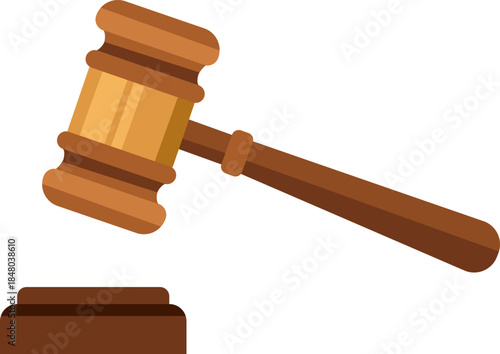 Wooden judge's gavel, gavel of justice, symbol of legal authority, auction gavel icon, courtroom legal equipment, wooden sound block, brown gavel vector, crime and punishment, judicial system design