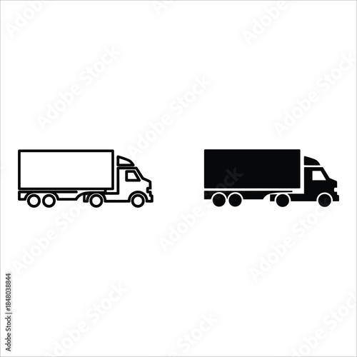 Two Delivery Trucks One Empty One Full Black and White Line