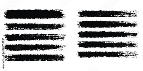 Brush paint stroke set. Black stain texture background abstract vector ink splashes. rough paintbrush mark sketch shape frames. Watercolor smears, marker lines. Charcoal streaks. Bold grungy scribbles